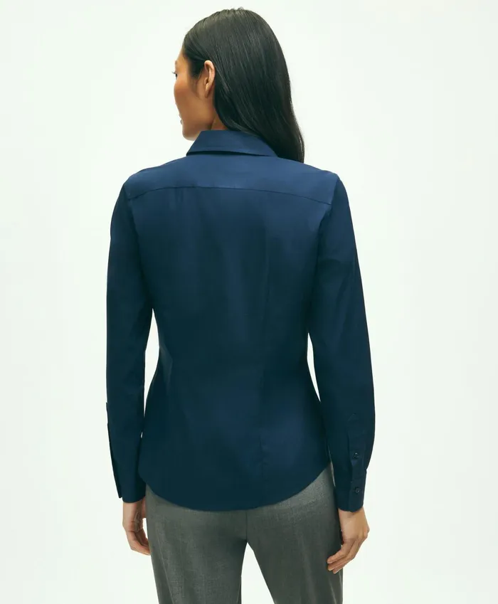 Women Fitted NonIron Stretch Supima Cotton Dress Shirt Navy Brooks Brothers Blouses and Shirts