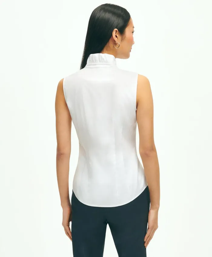 Women Fitted NonIron Stretch Supima Cotton Ruffle Shirt White Brooks Brothers Blouses and Shirts