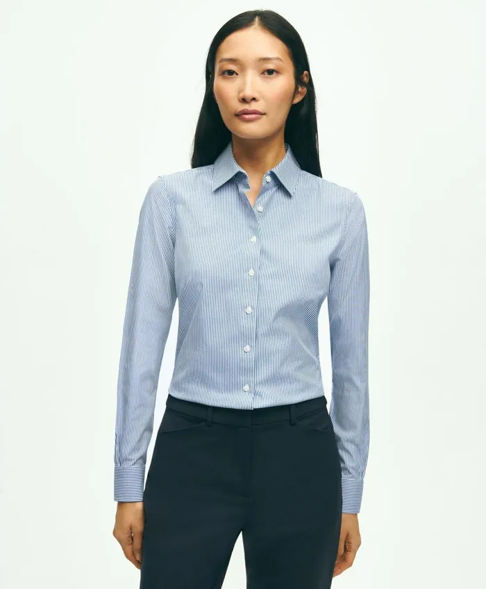 Women Fitted Stretch Supima Cotton NonIron Mini Stripe Dress Shirt Bright Blue Brooks Brothers Blouses and Shirts Women Fitted Stretch Supima Cotton NonIron Mini Stripe Dress Shirt Bright Blue Brooks Brothers Blouses and Shirts