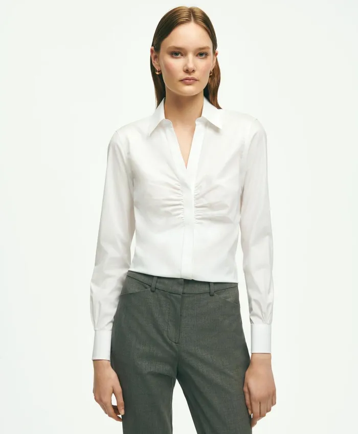 Women Fitted Stretch Supima Cotton NonIron Shirred Blouse White Brooks Brothers Blouses and Shirts Women Fitted Stretch Supima Cotton NonIron Shirred Blouse White Brooks Brothers Blouses and Shirts
