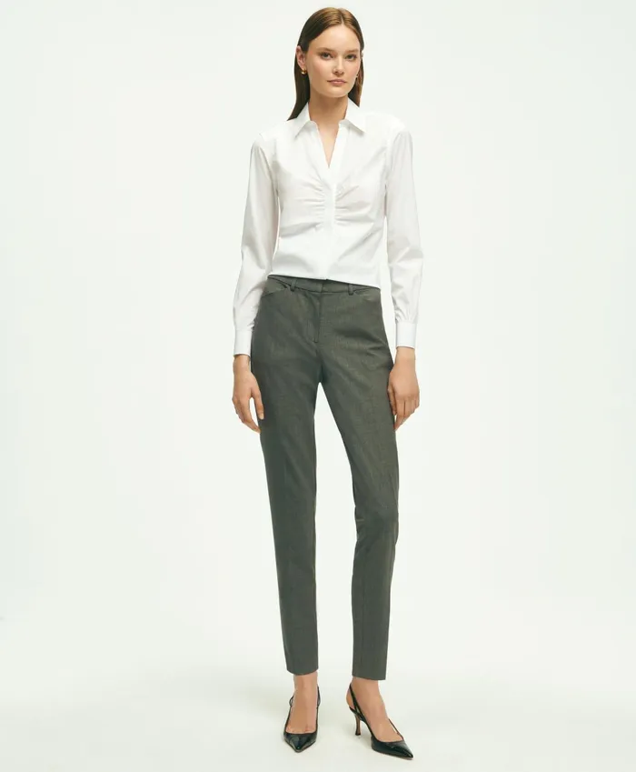 Women Fitted Stretch Supima Cotton NonIron Shirred Blouse White Brooks Brothers Blouses and Shirts