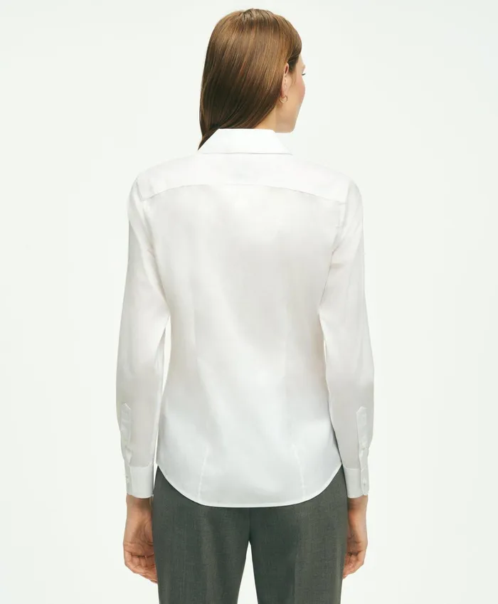 Women Fitted Stretch Supima Cotton NonIron Shirred Blouse White Brooks Brothers Blouses and Shirts