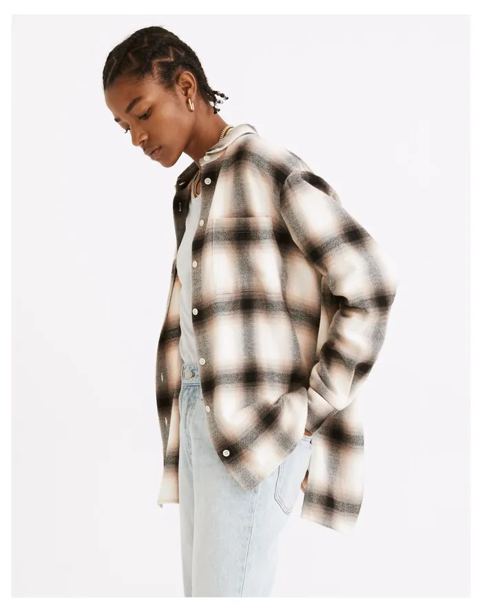 Women Flannel Oversized Ex Boyfriend Shirt In Robson Plaid Coastal Granite Madewell Tops and Shirts Women Flannel Oversized Ex Boyfriend Shirt In Robson Plaid Coastal Granite Madewell Tops and Shirts