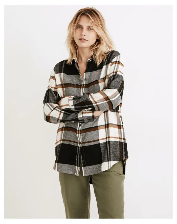 Women Flannel Sunday Shirt In Bromley Plaid Dried Cedar Madewell Tops and Shirts