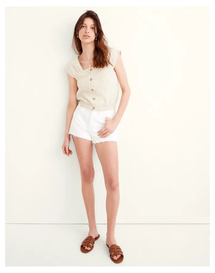 Women Floral Jacquard Button Front Top Faded Seagrass Madewell Tops and Shirts