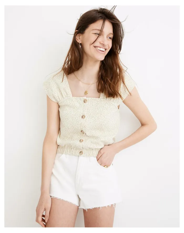 Women Floral Jacquard Button Front Top Faded Seagrass Madewell Tops and Shirts Women Floral Jacquard Button Front Top Faded Seagrass Madewell Tops and Shirts