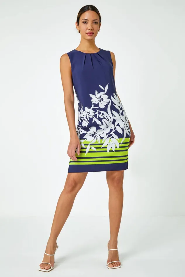 Women Floral Print Sleeveless Shift Dress Roman Dresses