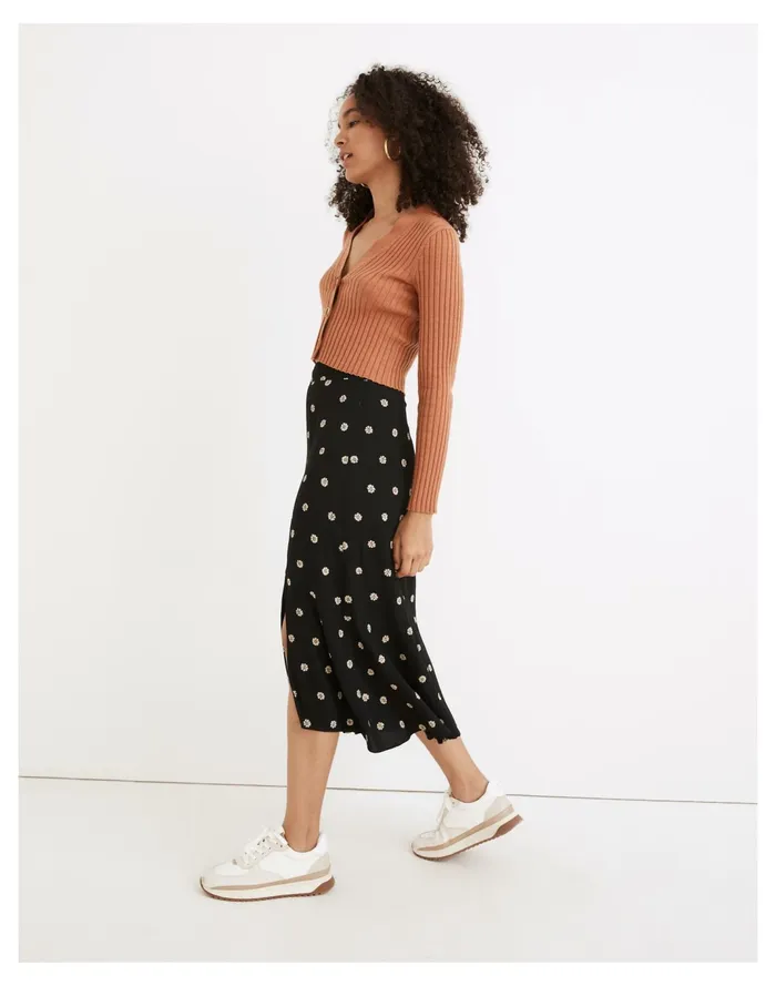 Women Flounce Hem Midi Skirt In Bloom Dot True Black Madewell Skirts Women Flounce Hem Midi Skirt In Bloom Dot True Black Madewell Skirts