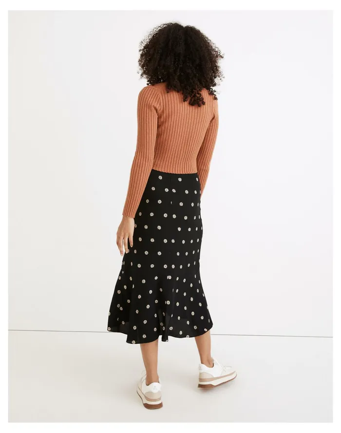 Women Flounce Hem Midi Skirt In Bloom Dot True Black Madewell Skirts Women Flounce Hem Midi Skirt In Bloom Dot True Black Madewell Skirts