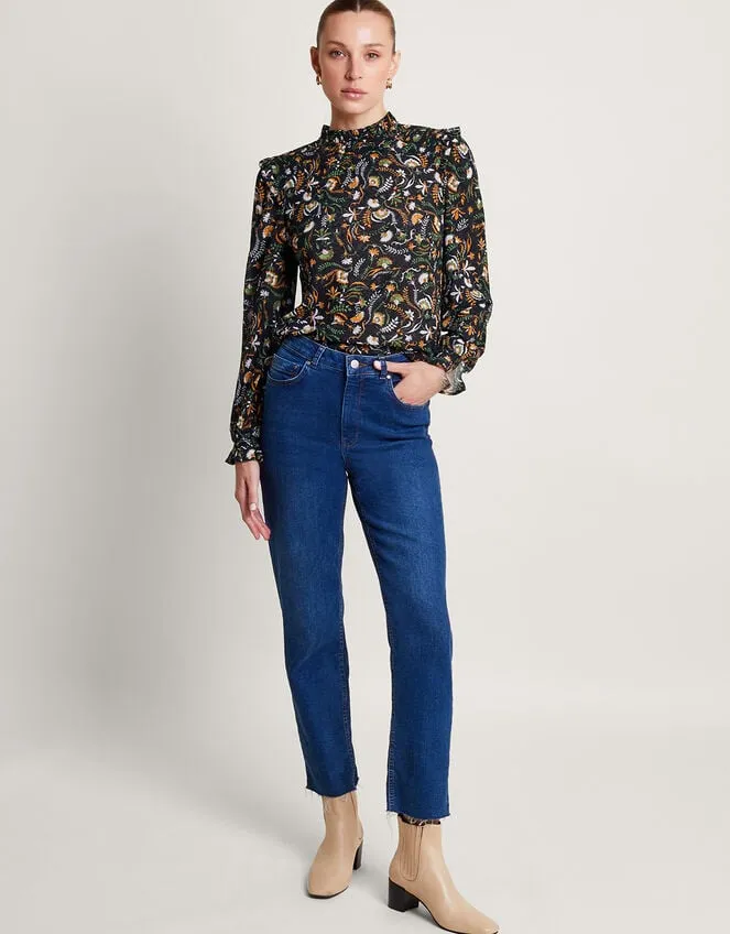 Women Frill Print Top Black Monsoon Tops and Blouses