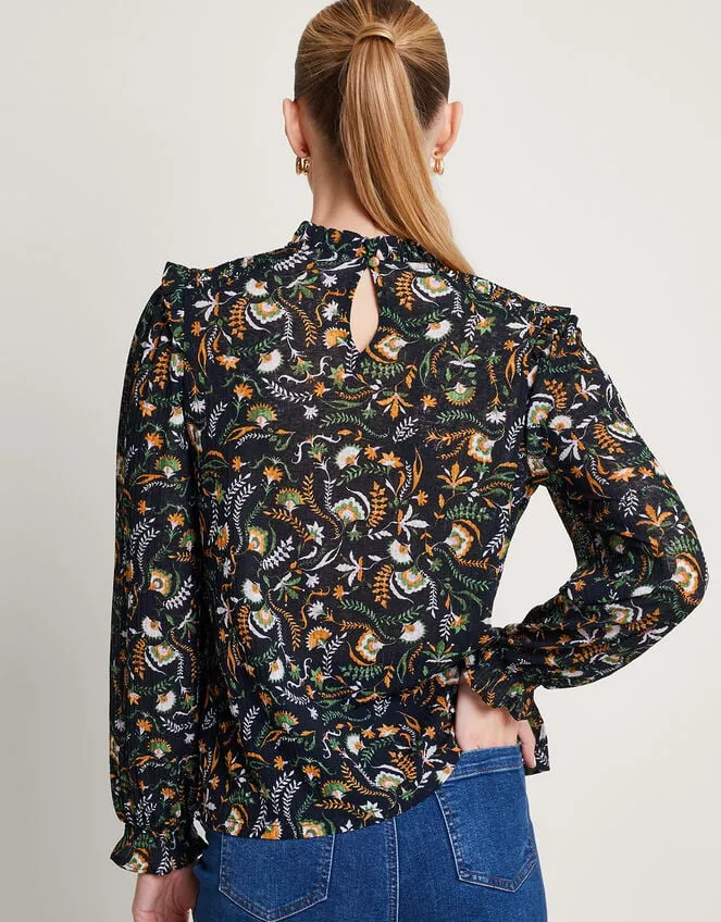 Women Frill Print Top Black Monsoon Tops and Blouses