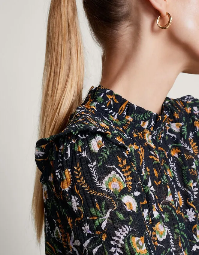 Women Frill Print Top Black Monsoon Tops and Blouses