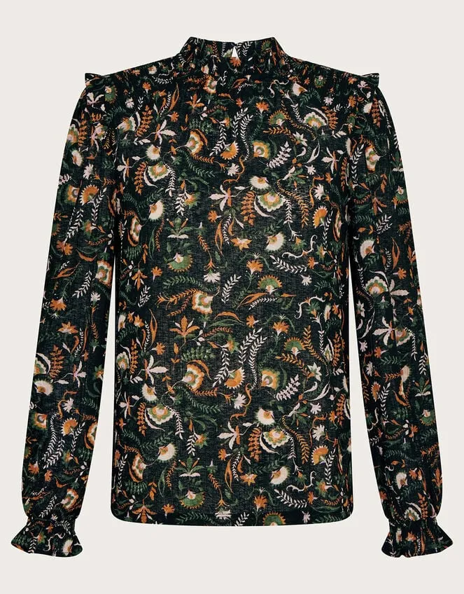 Women Frill Print Top Black Monsoon Tops and Blouses