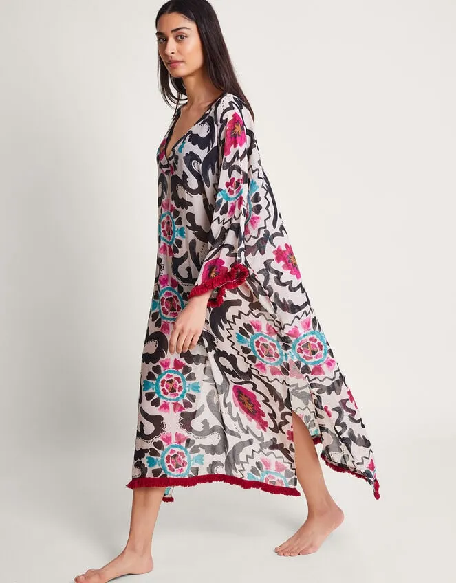 Women Fringe Print Kaftan Monsoon Kaftans and Kimonos