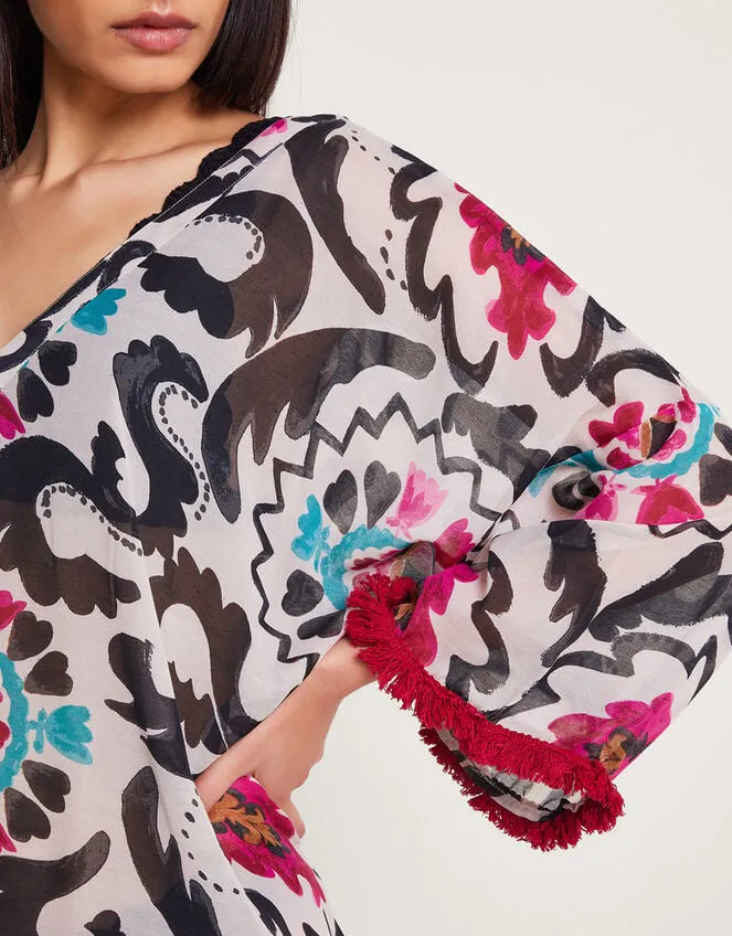Women Fringe Print Kaftan Monsoon Kaftans and Kimonos