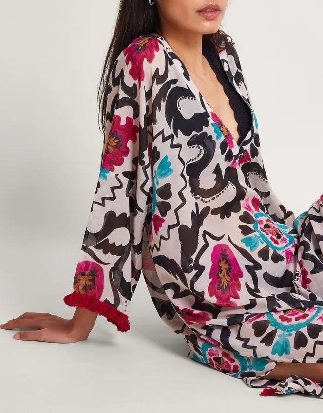 Women Fringe Print Kaftan Monsoon Kaftans and Kimonos