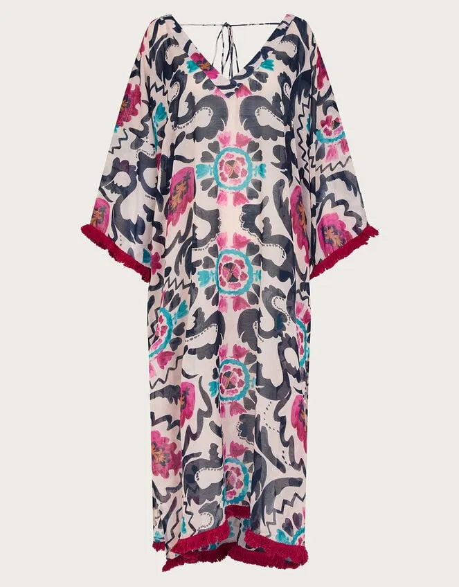 Women Fringe Print Kaftan Monsoon Kaftans and Kimonos