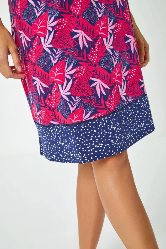 Women Fuchsia Palm Print Stretch A Line Skirt Roman Skirts