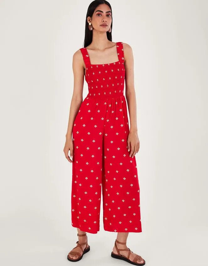 Women Geometric Print CutOut Jumpsuit In Lenzing Ecovero Red Monsoon Beachwear and Swimwear