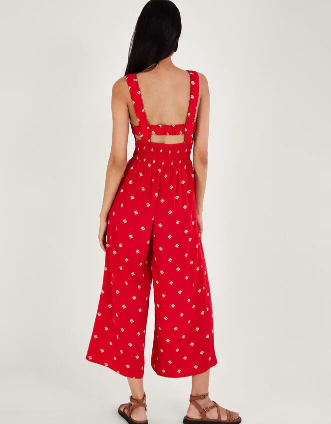 Women Geometric Print CutOut Jumpsuit In Lenzing Ecovero Red Monsoon Beachwear and Swimwear