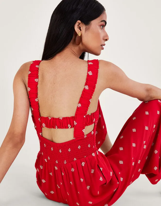 Women Geometric Print CutOut Jumpsuit In Lenzing Ecovero Red Monsoon Beachwear and Swimwear
