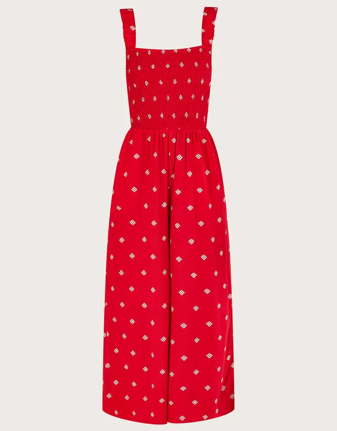 Women Geometric Print CutOut Jumpsuit In Lenzing Ecovero Red Monsoon Beachwear and Swimwear