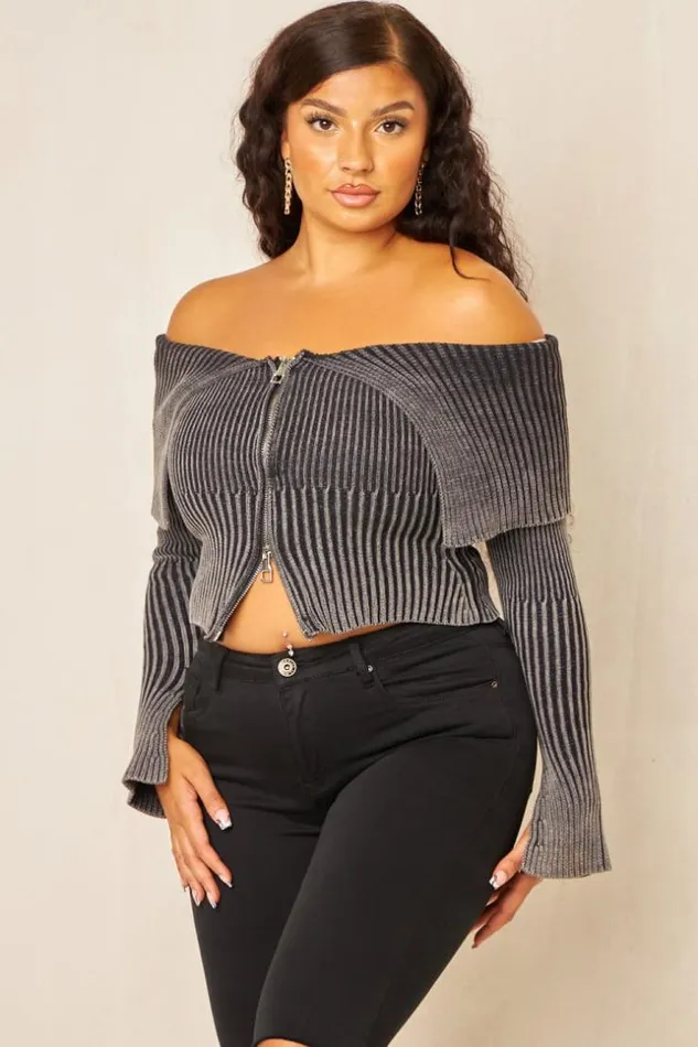 Women Gilet Court Zipp Noir Black Brentiny Paris Sweaters and Sweatshirts