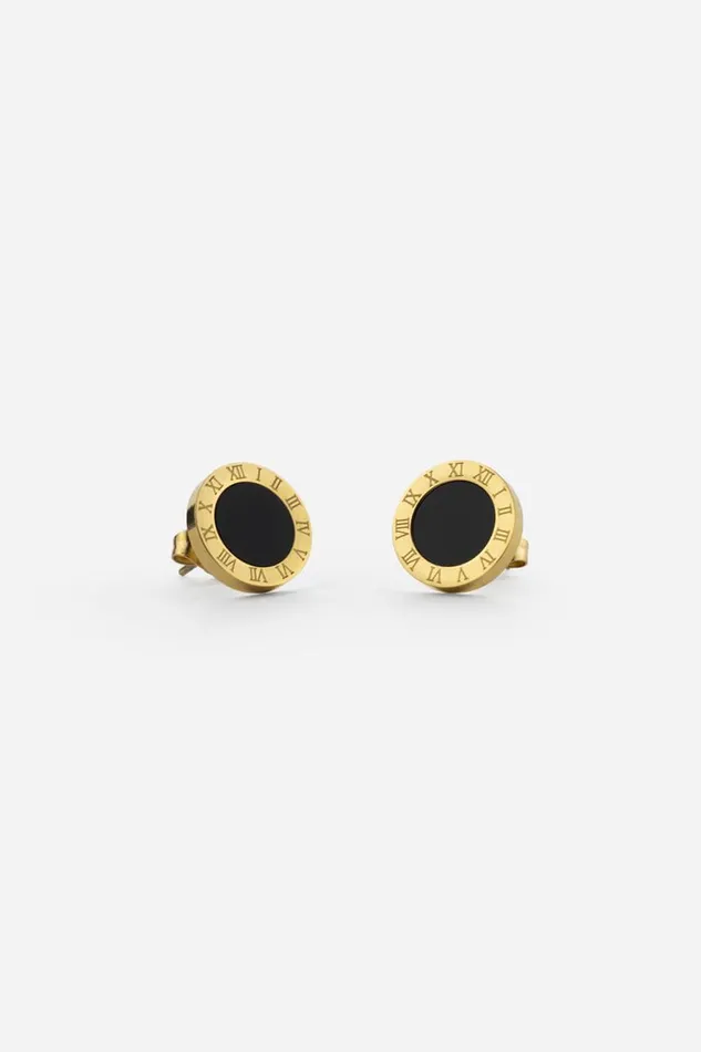 Women Gold Stainless Steel Clock Earrings Roman Jewellery