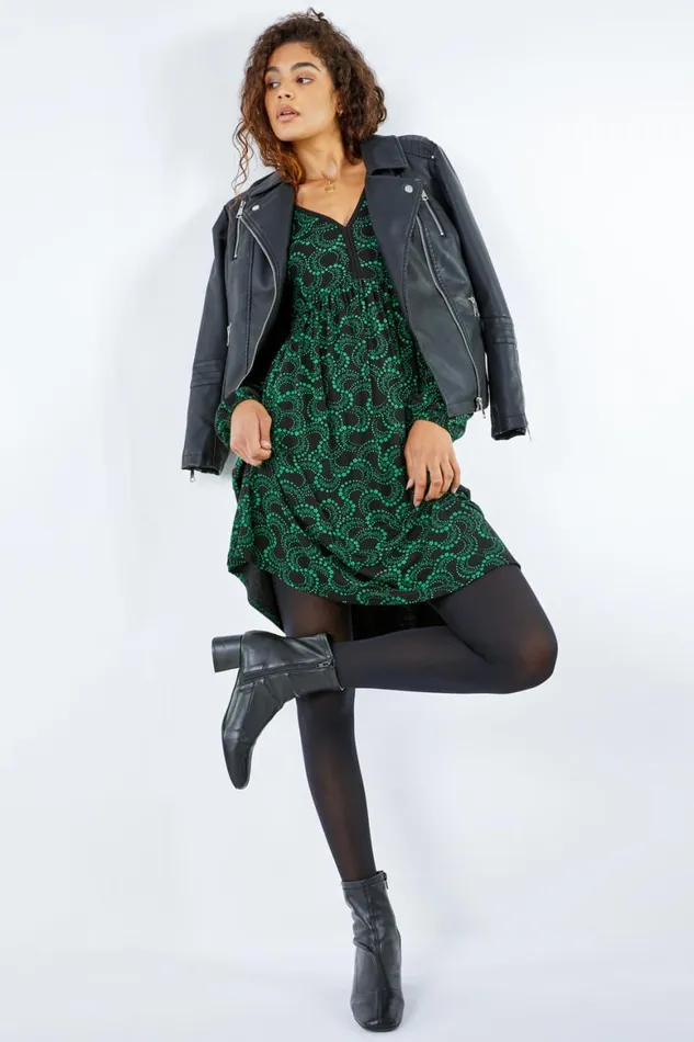 Women Green Abstract Spiral Print Dress Roman Dresses