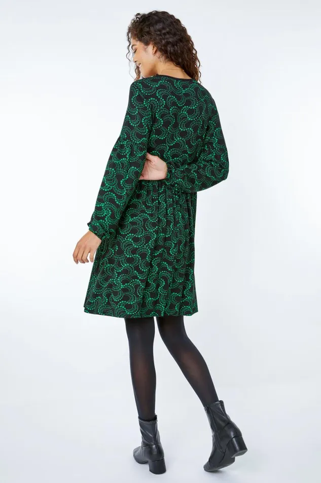 Women Green Abstract Spiral Print Dress Roman Dresses