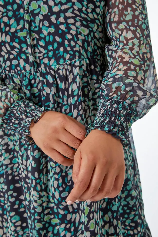 Women Green Curve Floral Chiffon Midi Dress Roman Dresses