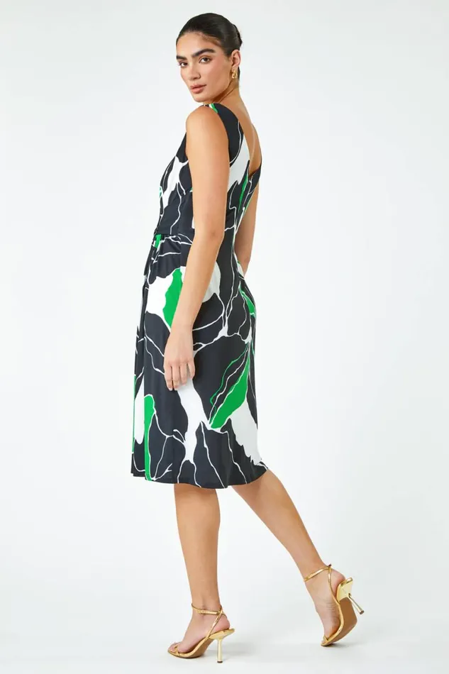 Women Green Limited Abstract Twist Detail Ruched Dress Roman Dresses