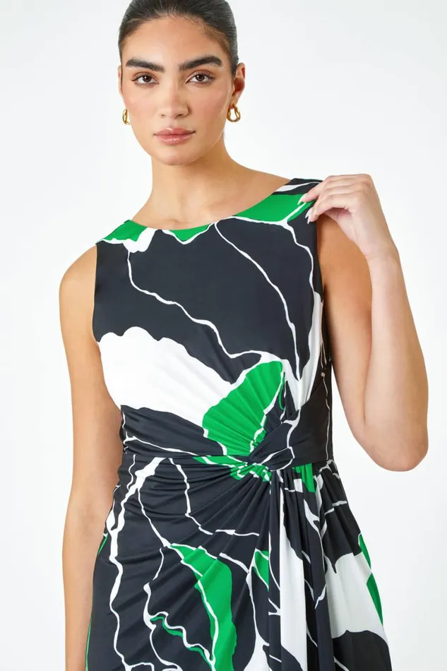 Women Green Limited Abstract Twist Detail Ruched Dress Roman Dresses