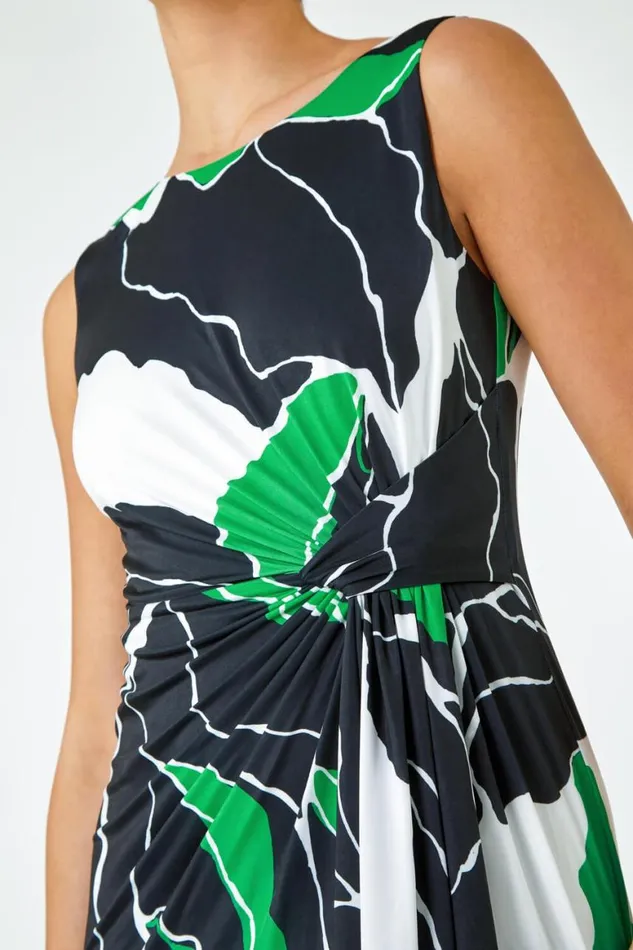 Women Green Limited Abstract Twist Detail Ruched Dress Roman Dresses