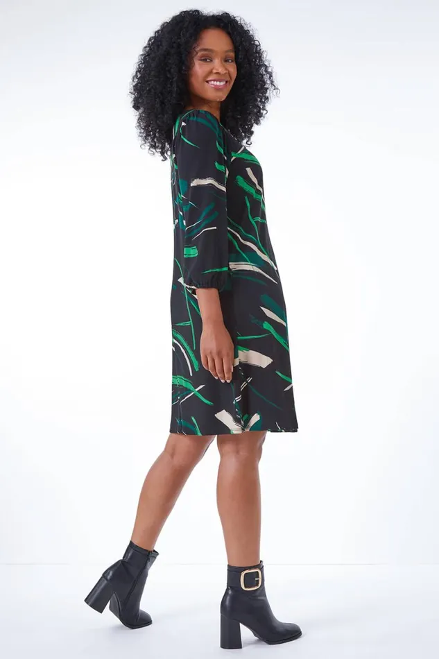 Women Green Petite Abstract Tunic Dress Roman Dresses