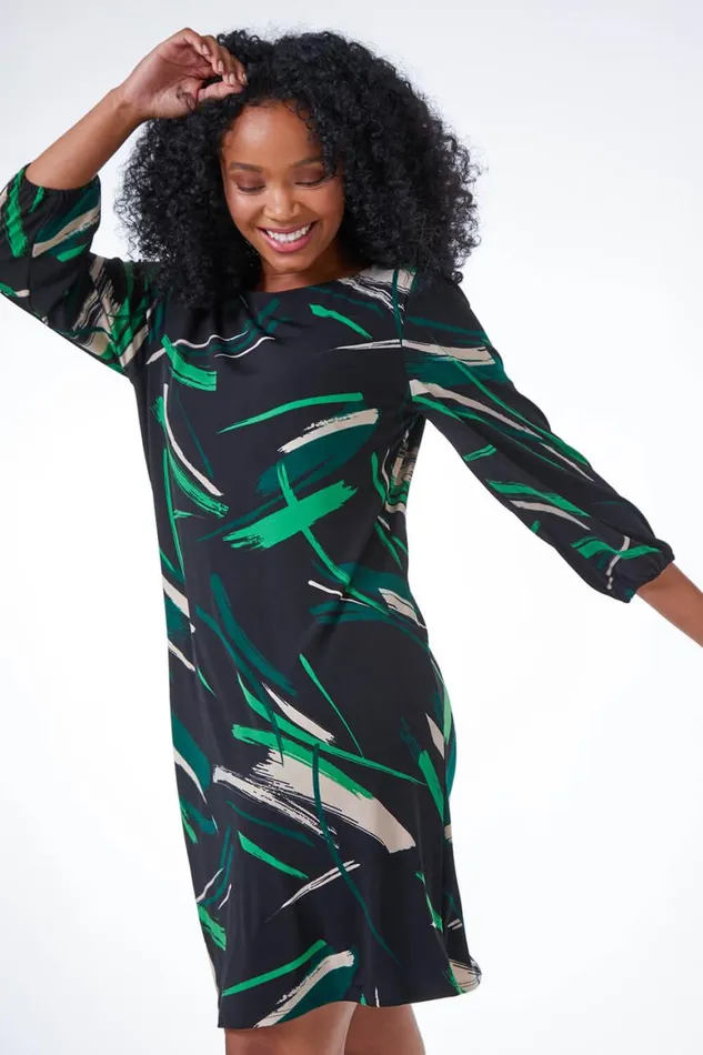 Women Green Petite Abstract Tunic Dress Roman Dresses