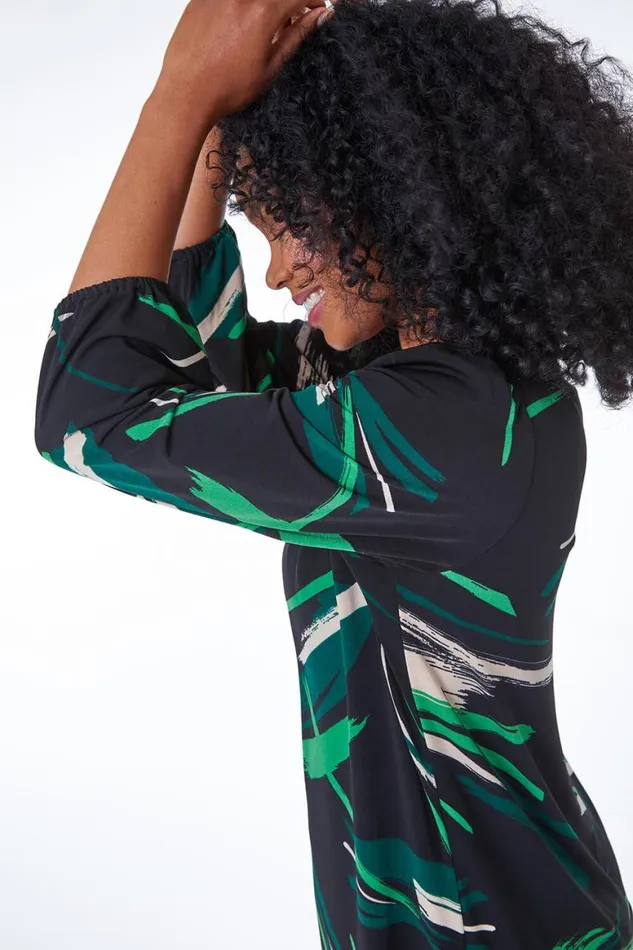 Women Green Petite Abstract Tunic Dress Roman Dresses