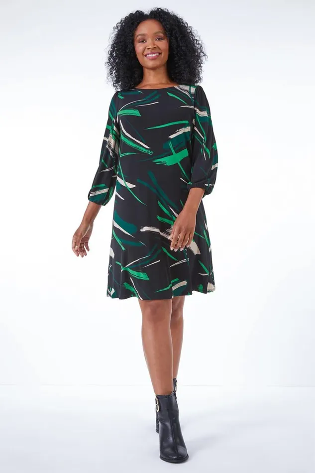 Women Green Petite Abstract Tunic Dress Roman Dresses