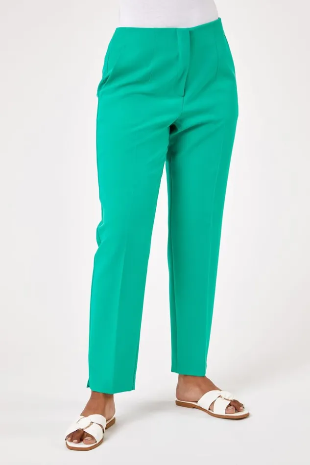 Women Green Petite Soft Jersey Tapered Trouser Roman Trousers