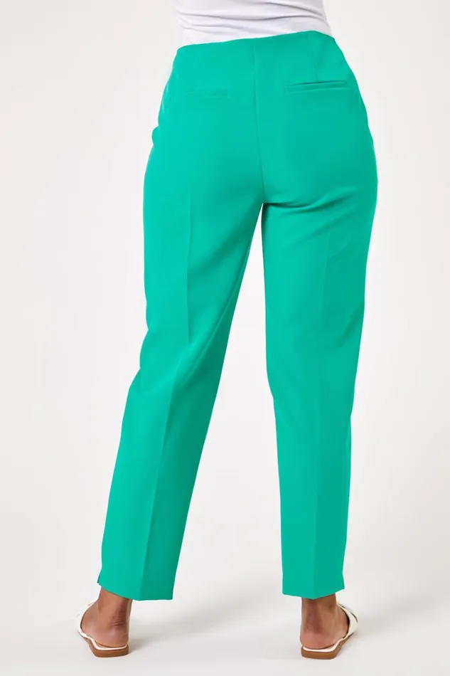 Women Green Petite Soft Jersey Tapered Trouser Roman Trousers
