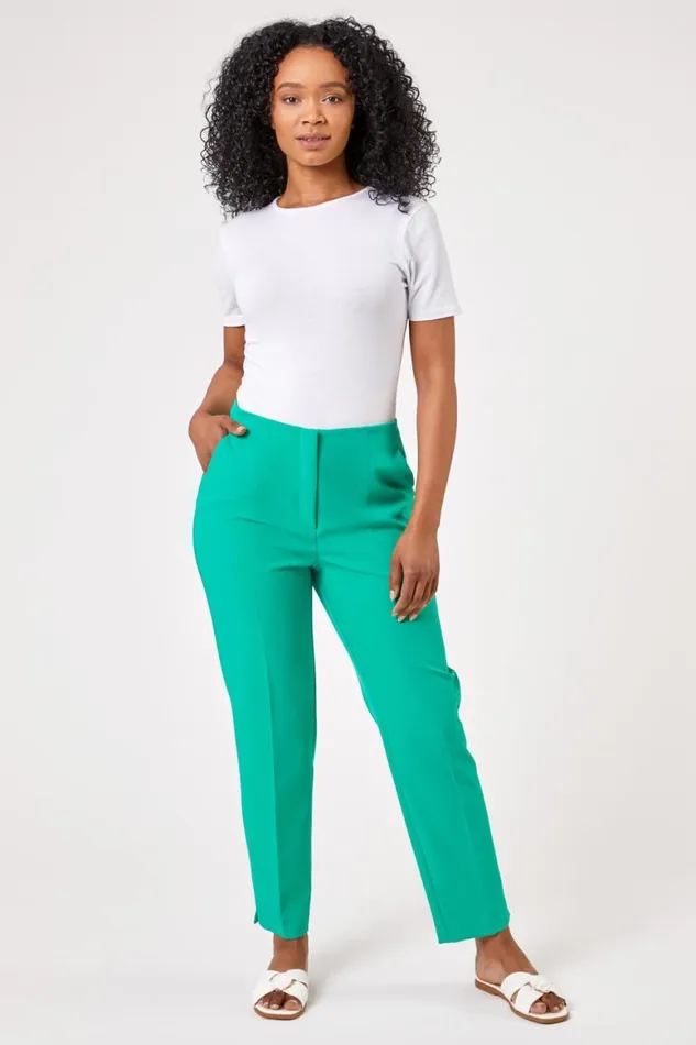 Women Green Petite Soft Jersey Tapered Trouser Roman Trousers