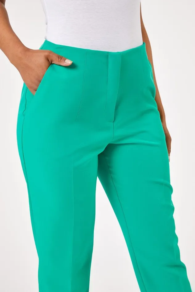 Women Green Petite Soft Jersey Tapered Trouser Roman Trousers