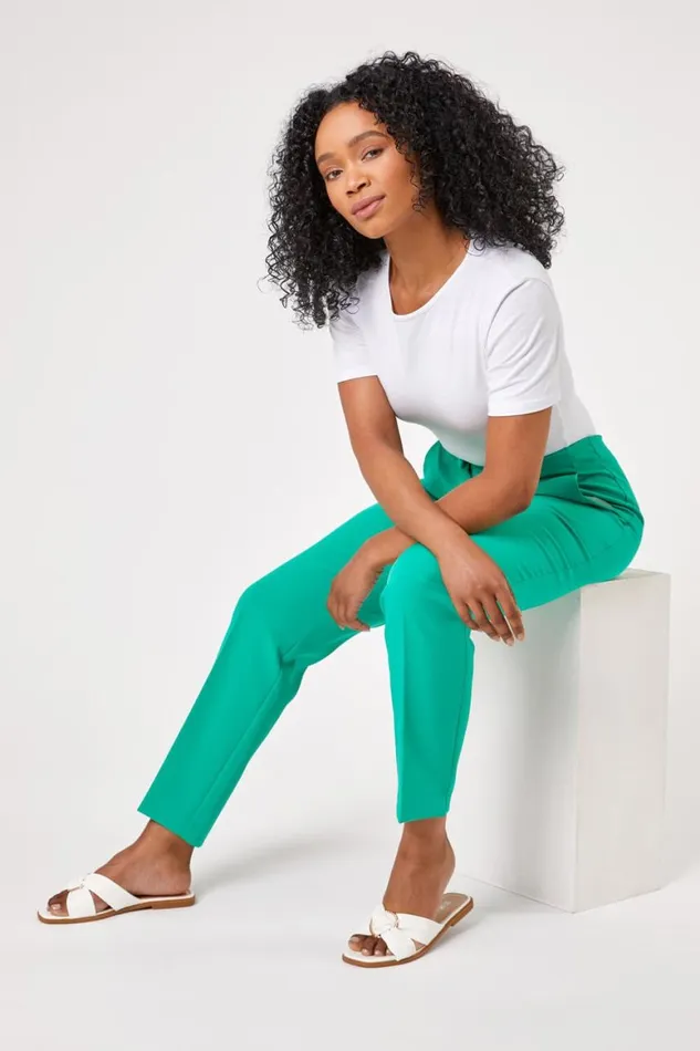 Women Green Petite Soft Jersey Tapered Trouser Roman Trousers
