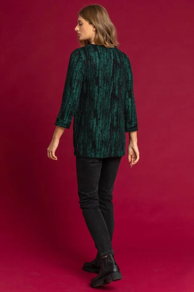 Women Green Shimmer Stripe Glitter Top Roman Tops
