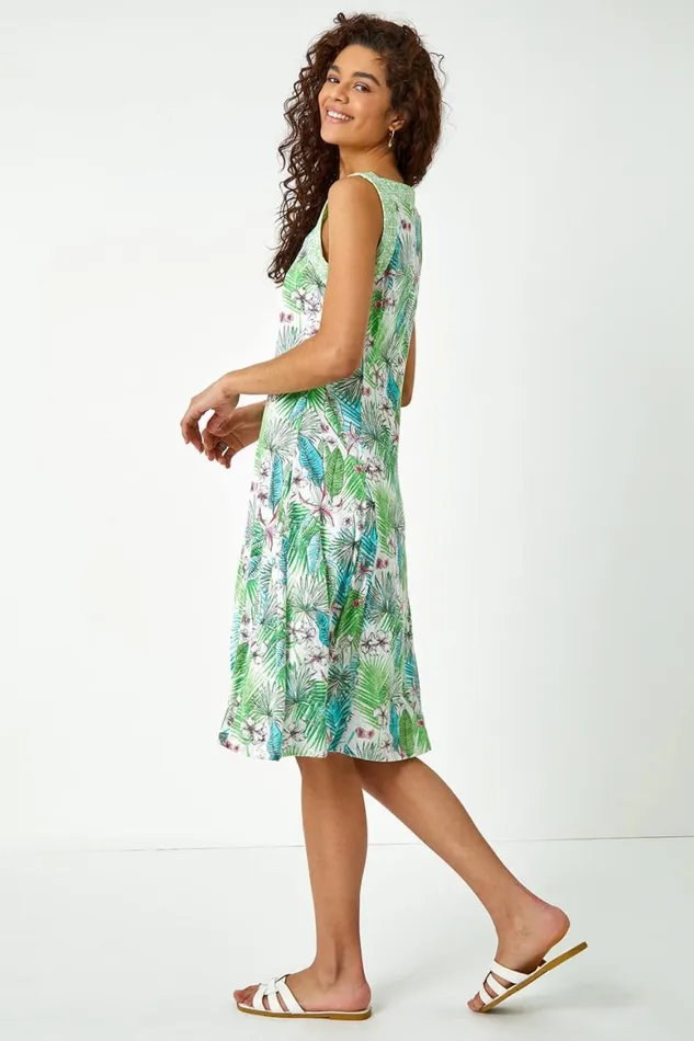 Women Green Tropical Fit And Flare Dress Roman Dresses