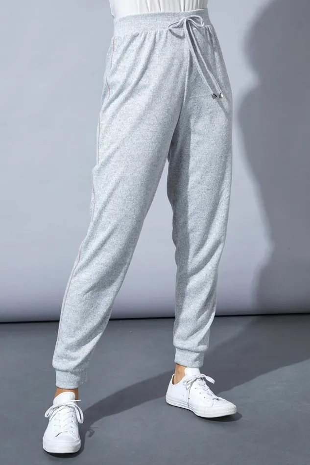 Women Grey Cuffed Drawstring Lounge Joggers Roman Trousers