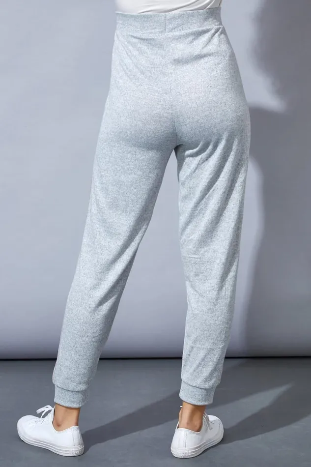 Women Grey Cuffed Drawstring Lounge Joggers Roman Trousers