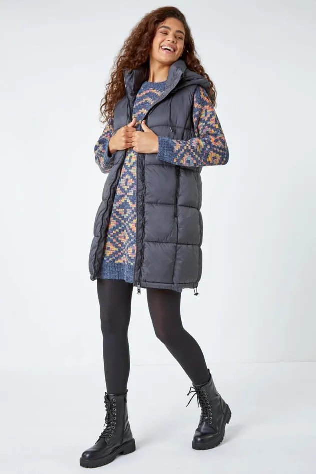 Women Grey Geometric Print Jacquard Jumper Dress Roman Dresses