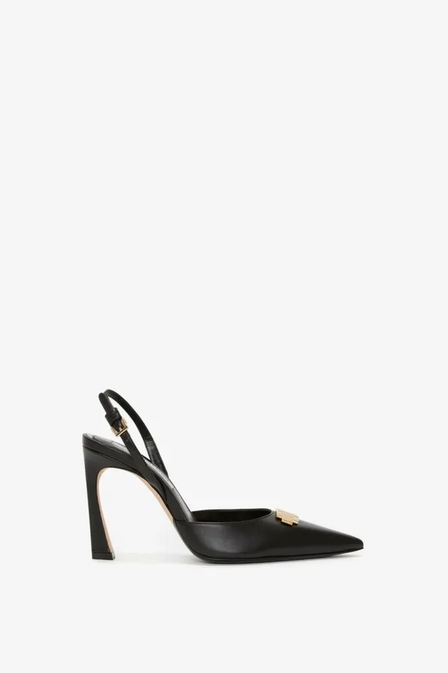 Women Heels Victoria Beckham Pointy Toe Sling Back In Black Calf