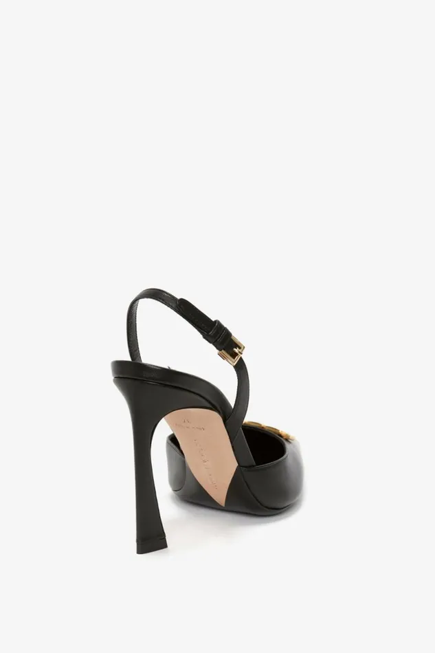 Women Heels Victoria Beckham Pointy Toe Sling Back In Black Calf